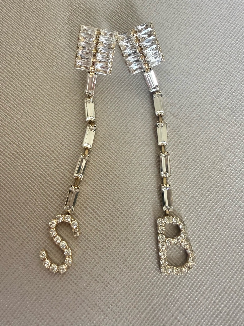 Retrofete Clear Crystal Initial Drop Earrings - S & B